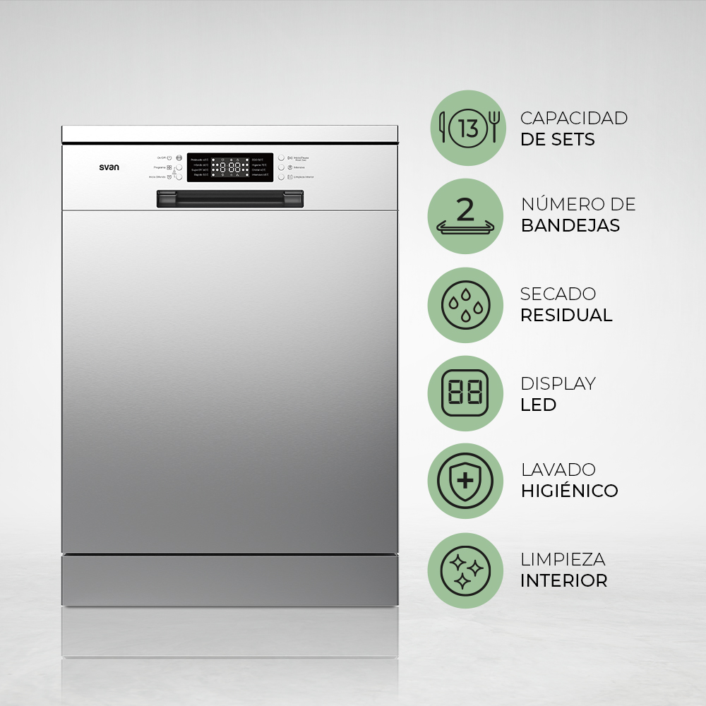 Lavavajillas Svan 13sets E 84,5cm 59,8cm 59,8cm Inox Display 2B 8P Sec.Residual - Imagen 4