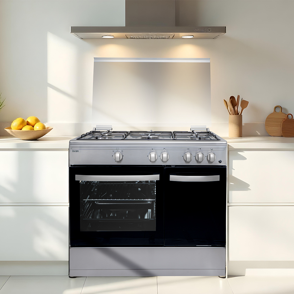 Cocina Svan Gas Butano Dimensiones: 87,6cm 89,7cm 62,7cm. Inox Manual 5Q Wok 59L 2P KitGas T.Cristal PortaBom. Safe Shut - Imagen 3