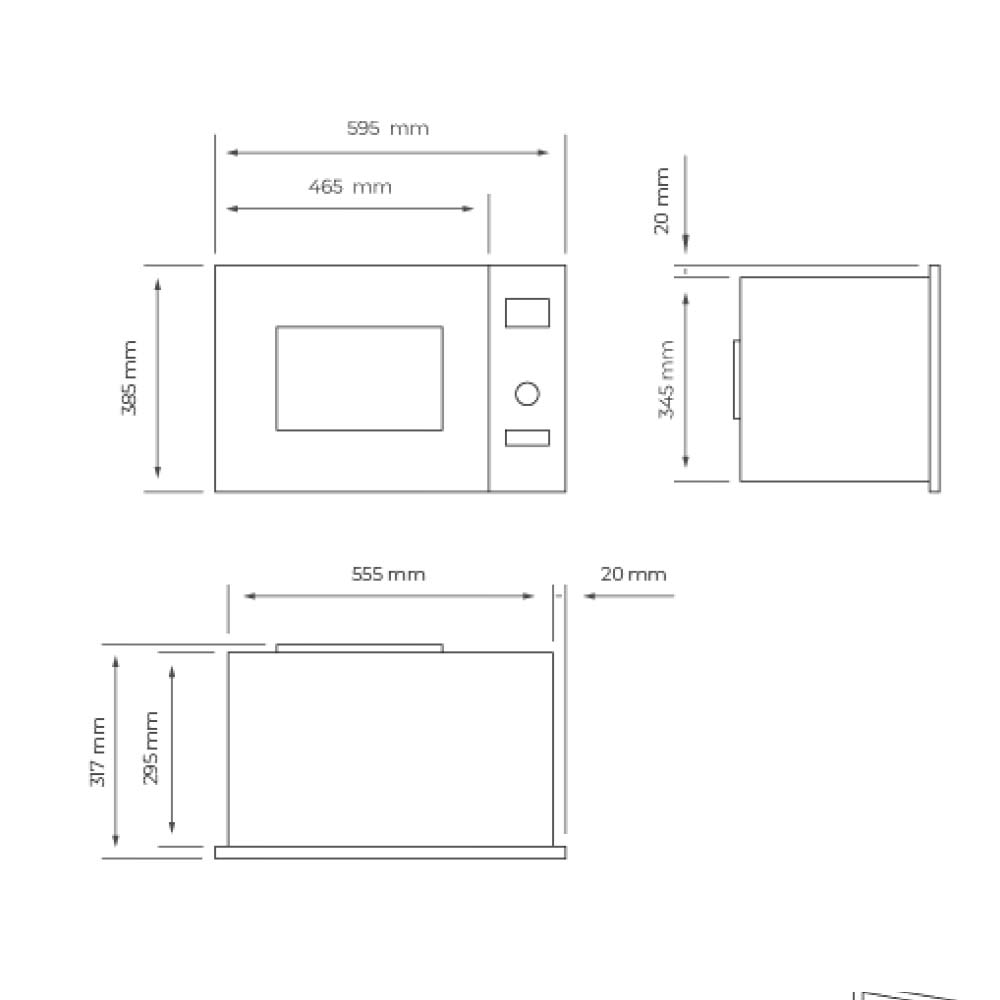 Microondas Grill Svan Integración 20L 800W 38,5cm 59,5cm 31,7cm Cristal negro Display Auto Cooking - Imagen 3