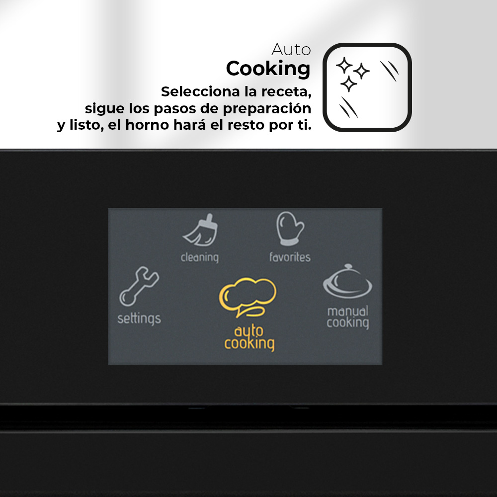 Horno Vapor Svan 78L A 59,5cm 59,5cm 57,5cm Cristal negro Display TFT 12P Cortina aire Auto Cooking - immagine 3