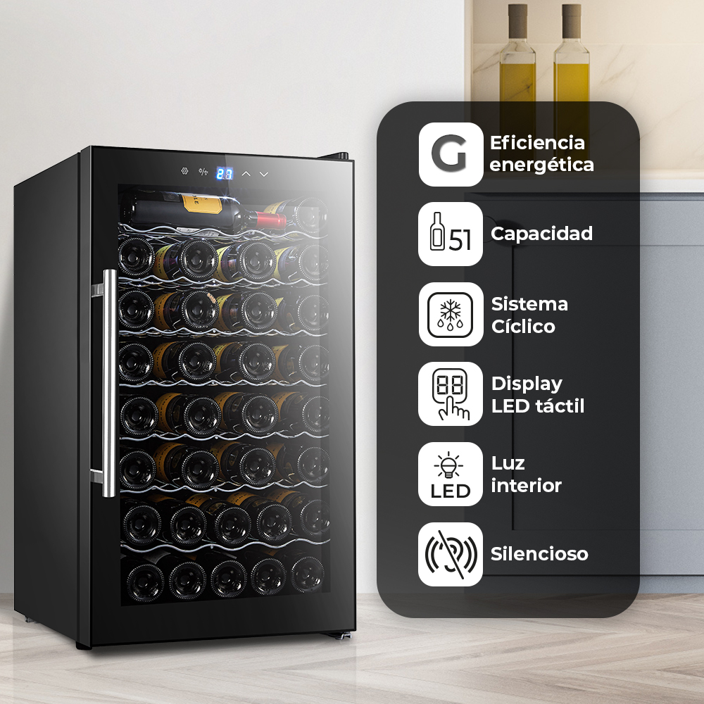 Vinoteca Svan Cíclico 128L 51Bot G 85cm 50cm 56cm Negro Display táctil Única Zona 1Puerta - immagine 3