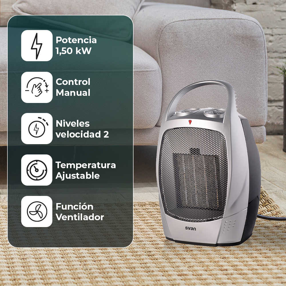 Estufa cerámica Svan 2 Niveles 1500W Gris Manual - Imagen 4