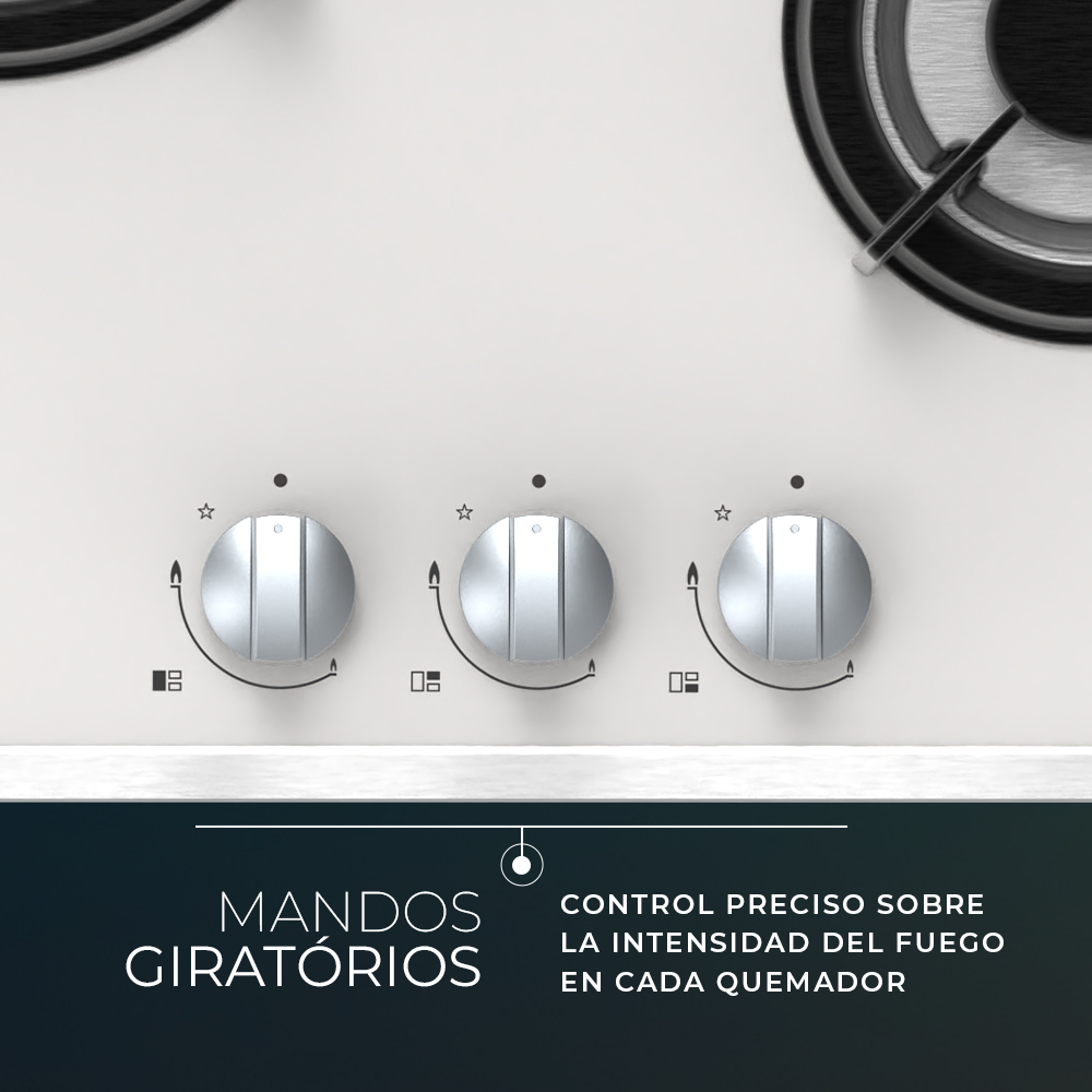 Placa Gas Butano Svan 6050W 10cm 60cm 51cm Cristal blanco Manual Auto Ig. 3Q Wok Kit Gas Forja - Imagen 4