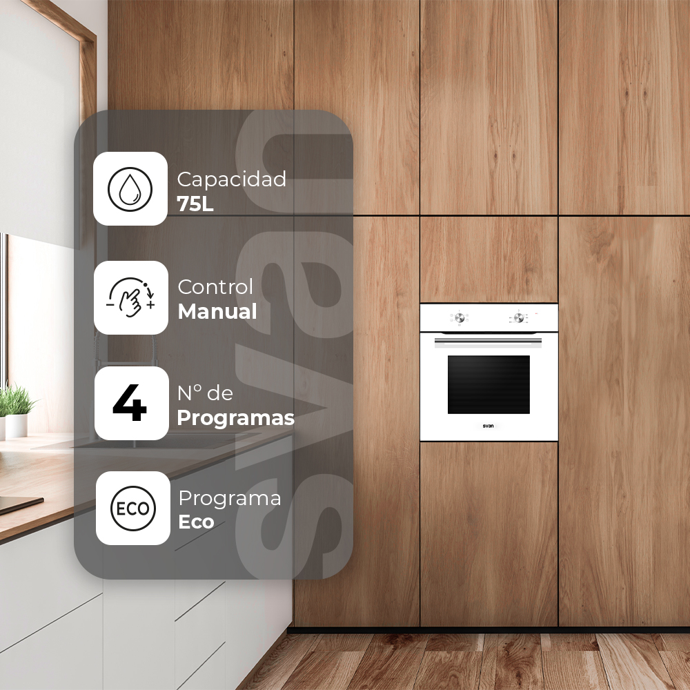 Horno Svan 75L A 59,5cm 59,5cm 57,5cm Blanco Manual 4P - Imagen 5