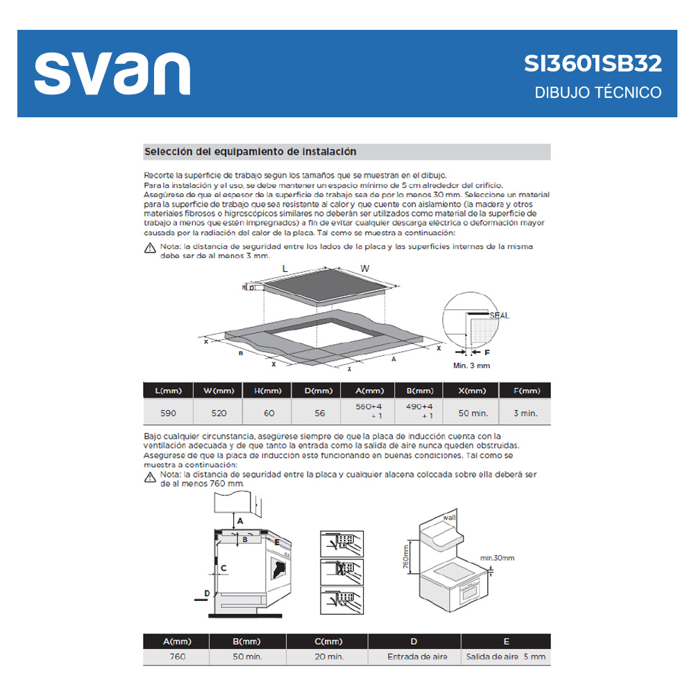 Placa Inducción Svan 7400W 6cm 59cm 52cm Cristal negro Slider 3Z Doble Corona ∅ 32cm Booster Stop&Go - Imagen 4