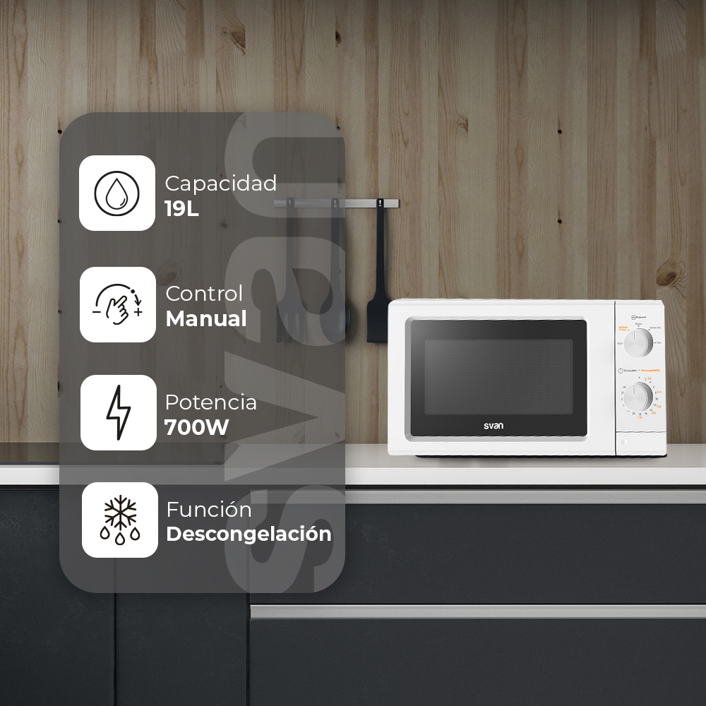 Microondas Svan 19L 700W 24,1cm 43,4cm 32,9cm Blanco Manual - Imagen 4