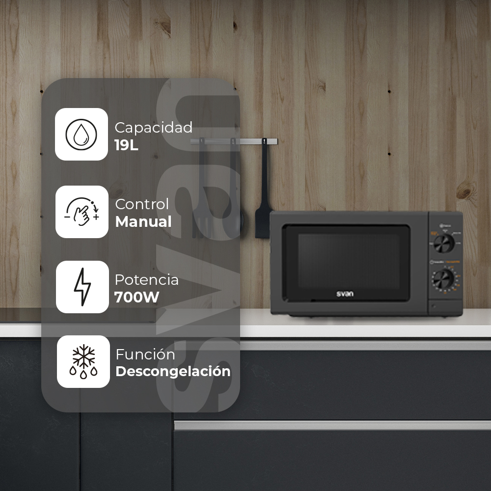 Microondas Svan 19L 700W 24,1cm 43,4cm 32,9cm Negro Manual - Imagen 4