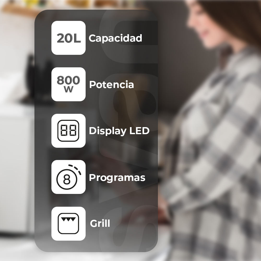 Microondas Grill Svan 20L 800W 28,5cm 46,2cm 37,4cm Blanco Display Auto Cooking - Imagen 4