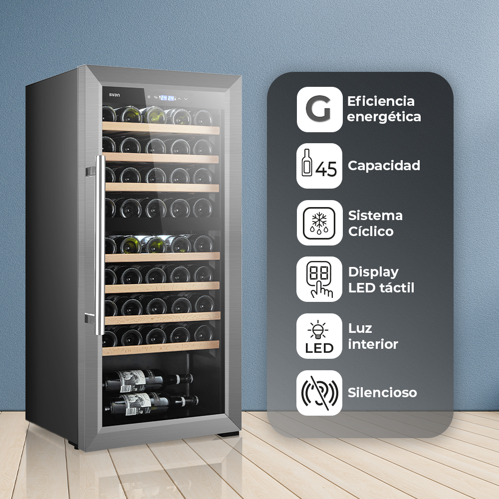Vinoteca Svan Cíclico 127L 45Bot G 110,5cm 51cm 48,2cm Negro Display táctil Doble Zona 1Puerta - immagine 4