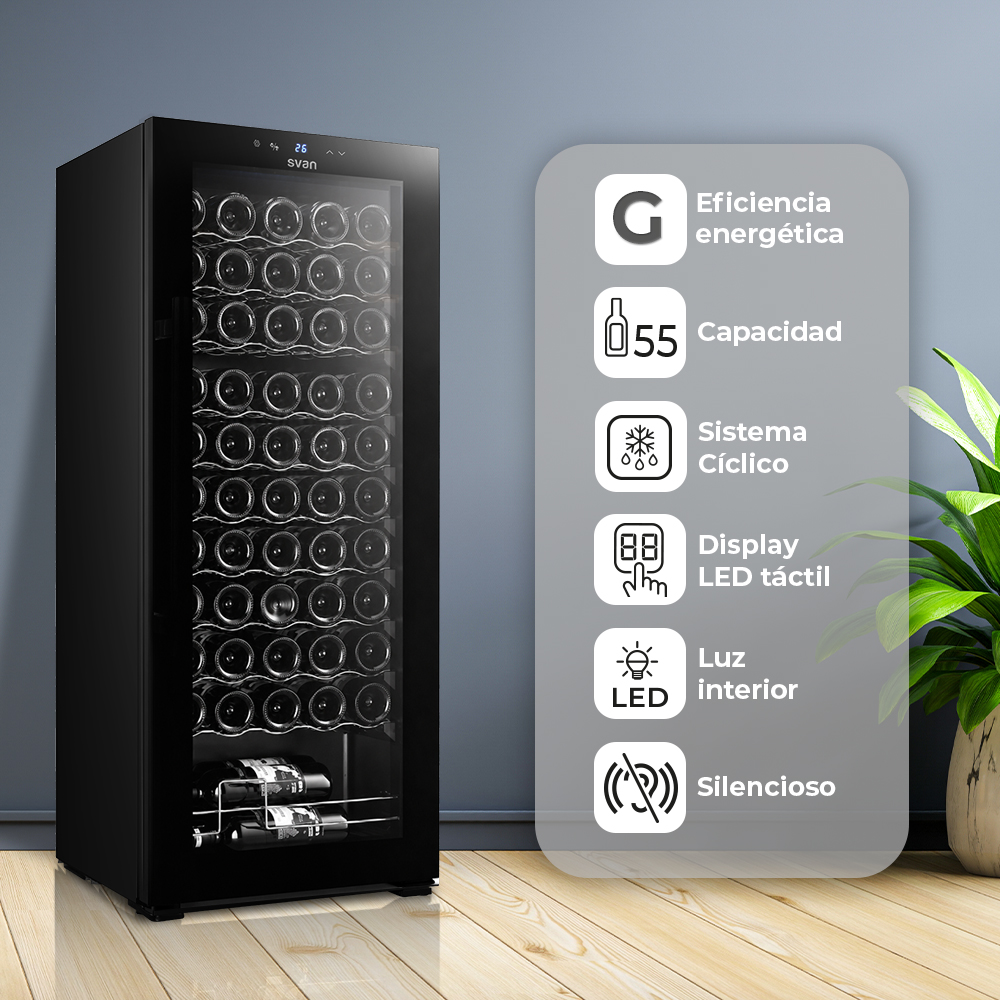 Vinoteca Svan Cíclico 154L 55Bot G 126,2cm 51cm 48cm Negro Display táctil Única Zona 1Puerta - immagine 6