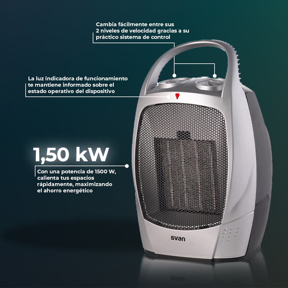 Estufa cerámica Svan 2 Niveles 1500W Gris Manual - Imagen 6