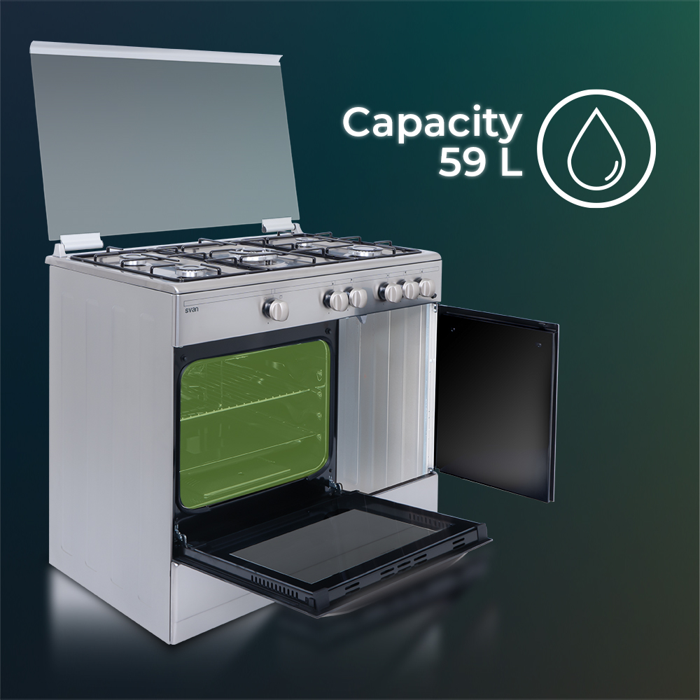 Cocina Svan Gas Butano Dimensiones: 87,6cm 89,7cm 62,7cm. Inox Manual 5Q Wok 59L 2P KitGas T.Cristal PortaBom. Safe Shut - Imagen 6