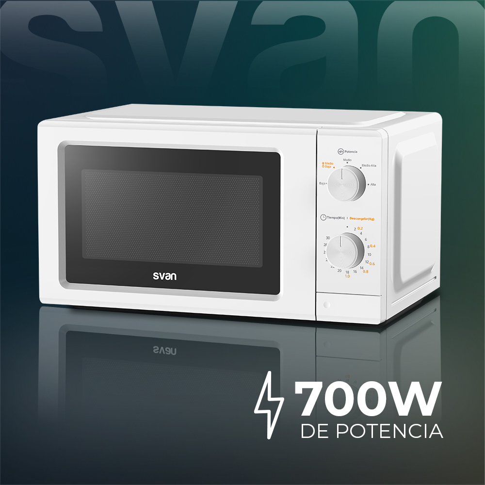 Microondas Svan 19L 700W 24,1cm 43,4cm 32,9cm Blanco Manual - Imagen 6