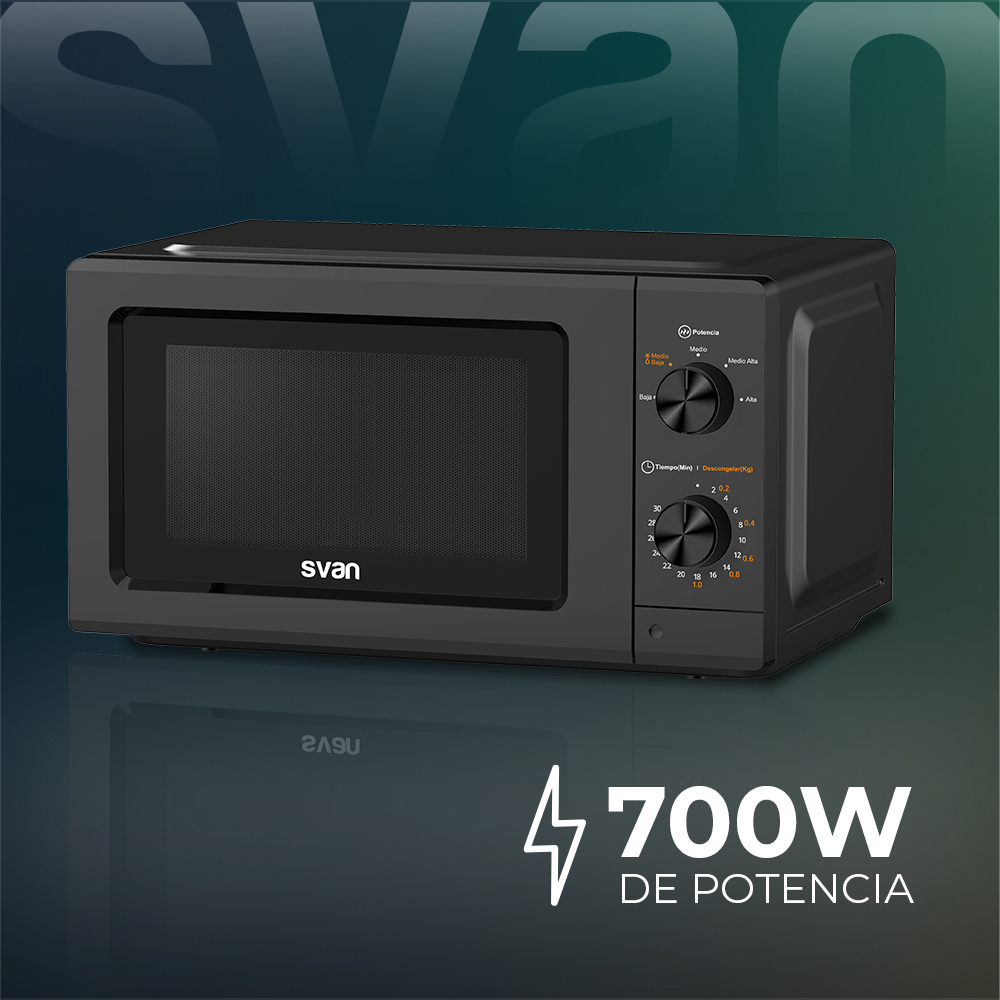 Microondas Svan 19L 700W 24,1cm 43,4cm 32,9cm Negro Manual - Imagen 6