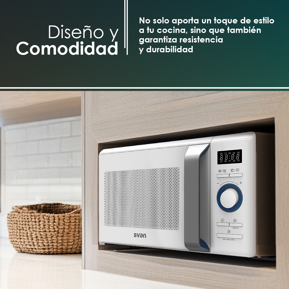 Microondas Grill Svan 20L 800W 28,5cm 46,2cm 37,4cm Blanco Display Auto Cooking - Imagen 6