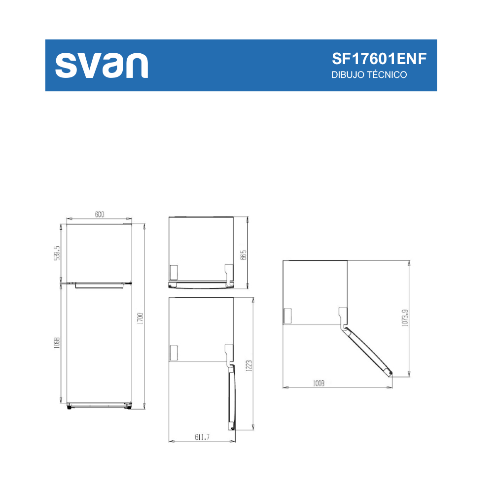 Frigorífico 2 Puertas Svan, No Frost. Clase E. Dimensiones: 170,5cm 60,5cm 68cm. Color Blanco, Control Manual. - Imagen 8