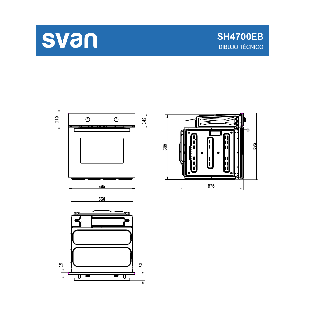 Horno Svan 75L A 59,5cm 59,5cm 57,5cm Blanco Manual 4P - Imagen 8
