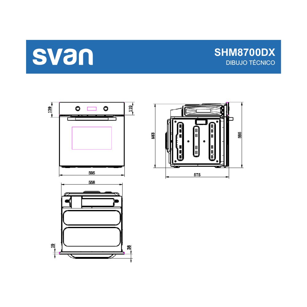 Horno Multifunción Svan 70L A 59,5cm 59,5cm 57,5cm Inox Display 8P G.Telescópicas - immagine 8