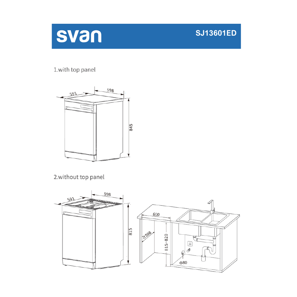 Lavavajillas Svan,Capacidad 14sets, Clase E. Dimensiones: 84,5cm 59,8cm 59cm. Color Blanco, Control con Display táctil. 2 Bandejas y 6 Programas. - Imagen 8