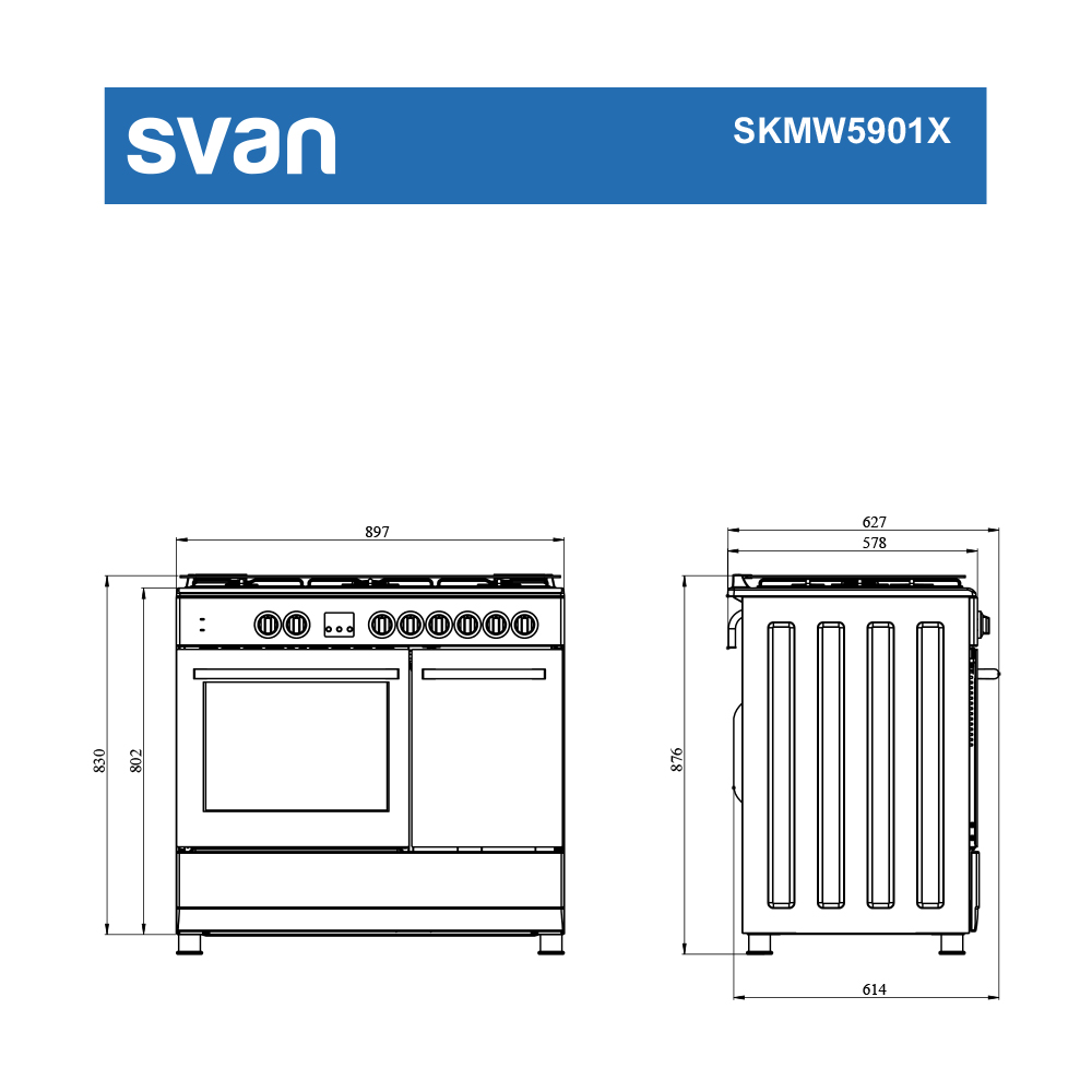 Cocina Svan Mixta Gas Butano Dimensiones: 80cm 89,8cm 60,1cm. Inox Manual 5Q Wok 97L 9P KitGas T.Cristal Rustipollo Turbo Grill - Imagen 7