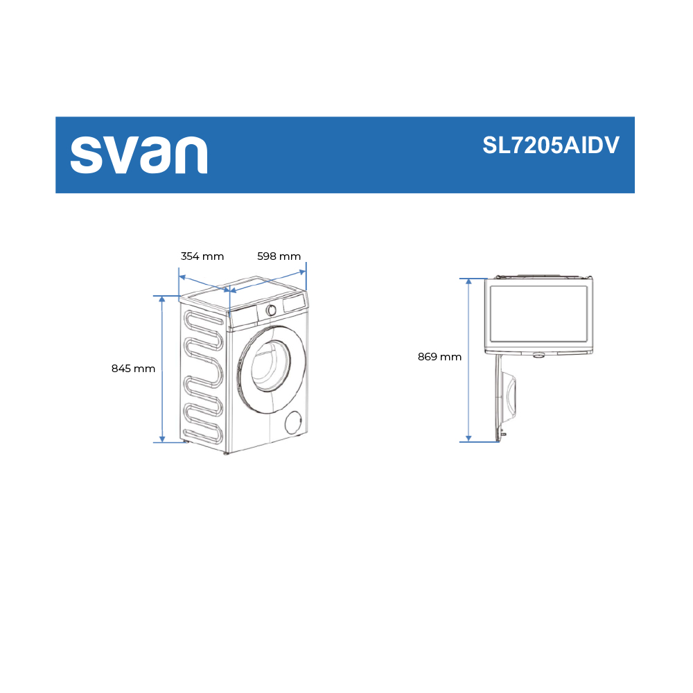 Lavadora Svan,Capacidad 7kg 1200rpm, Clase A. Dimensiones: 84,5cm 59,8cm 42,3cm. Color Blanco, Control con Display. Motor Inverter. Programas: Vapor. - Imagen 8