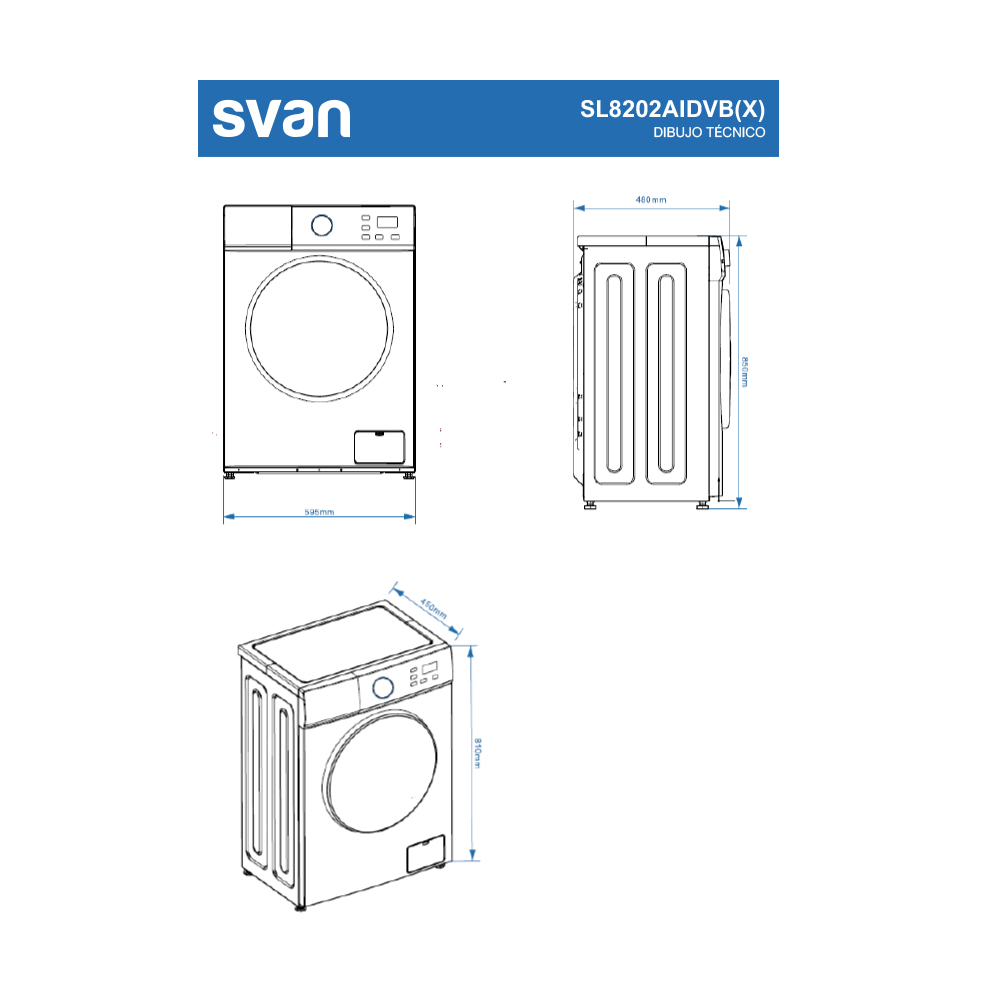 Lavadora Svan,Capacidad 8kg 1200rpm, Clase A. Dimensiones: 85cm 59,5cm 48cm. Color Inox, Control con Display. Motor Inverter. Programas: Vapor. - immagine 8
