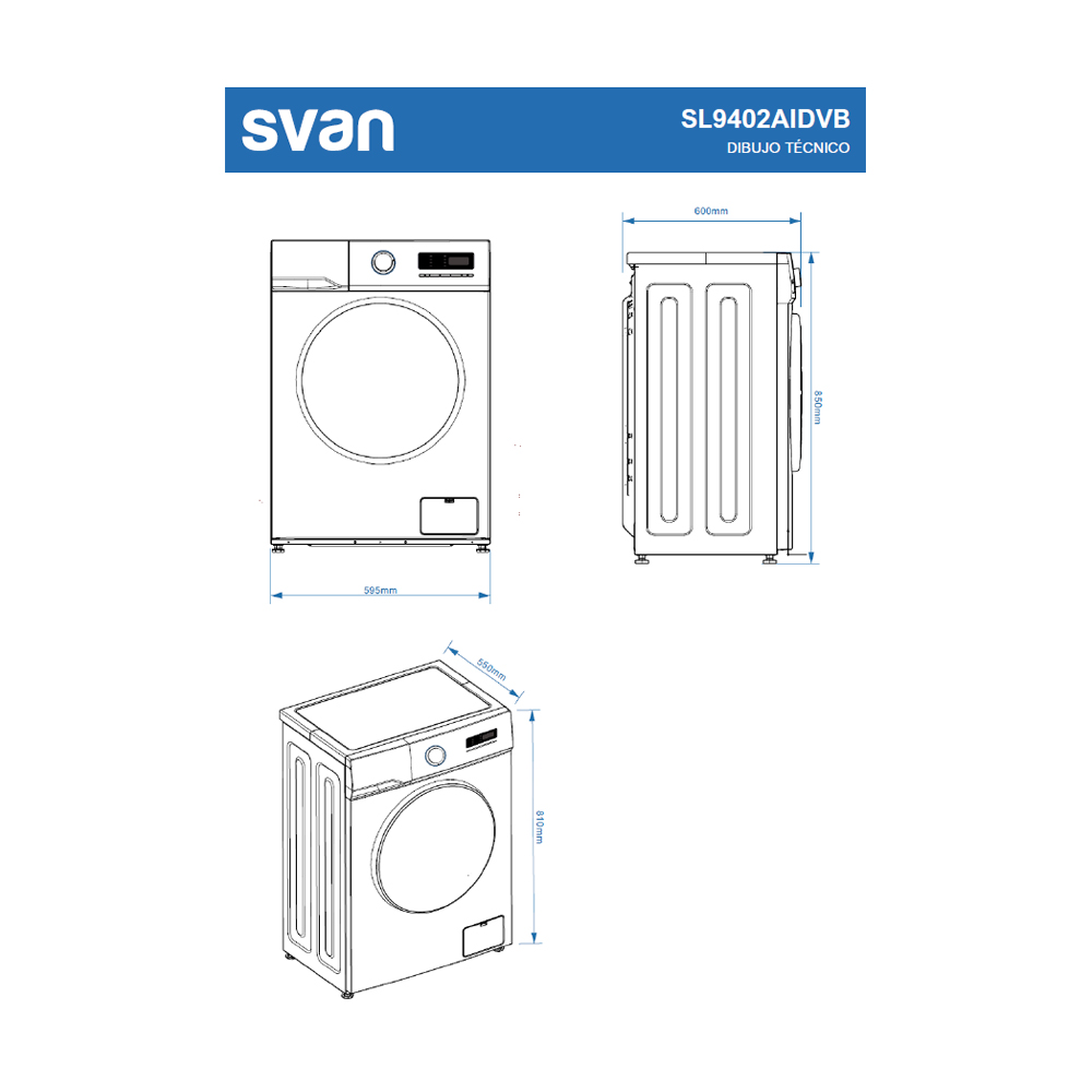 Lavadora Svan 9kg 1400rpm A 85cm 59,5cm 60cm Blanco Display Inverter - Imagen 8