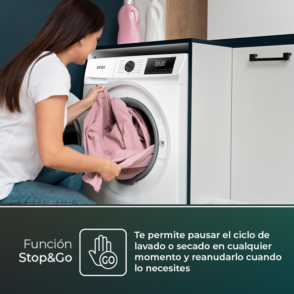 Lava-secadora Svan 9/6kg 1400rpm A/D 84,5cm 59,5cm 63,5cm Blanco Display Inverter Vapor C.Boomerang - Imagen 7