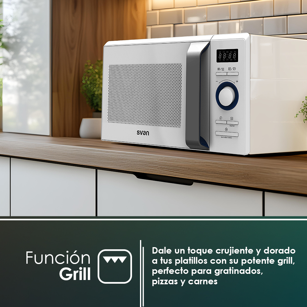 Microondas Grill Svan 20L 800W 28,5cm 46,2cm 37,4cm Blanco Display Auto Cooking - Imagen 7