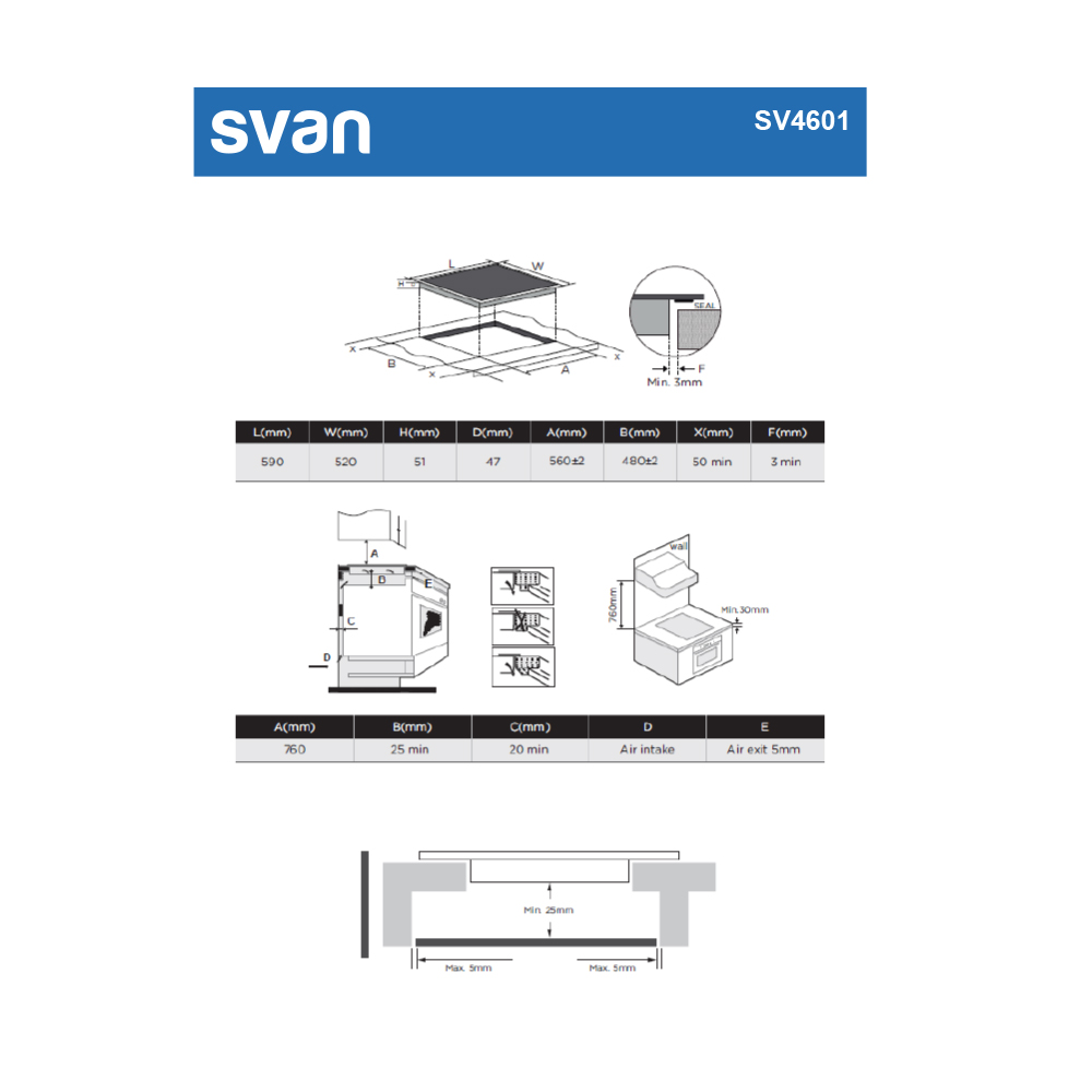 Placa Vitrocerámica Svan 6600W 5,1cm 59cm 52cm Cristal negro Táctil 4Z - immagine 7