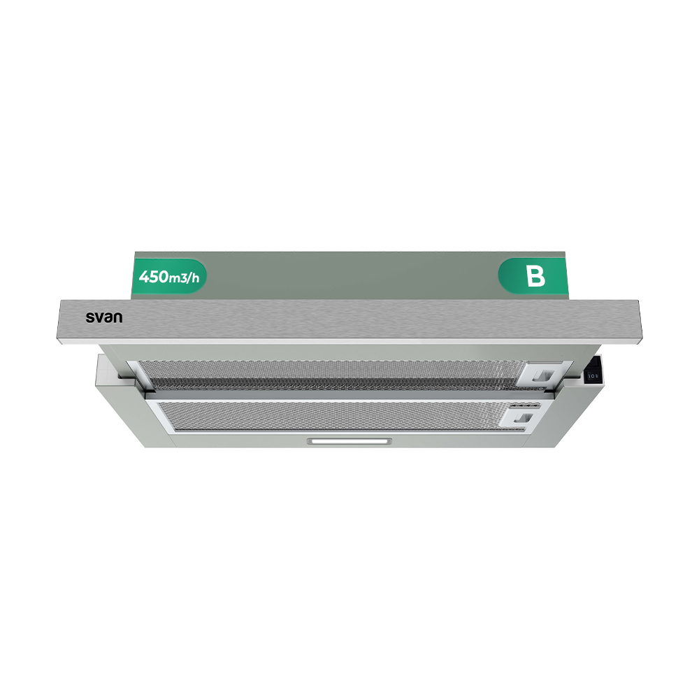 Campana Telescópica Svan B 17,5cm 59,5cm 44,1cm Inox Manual LED 450m3/h 66dB