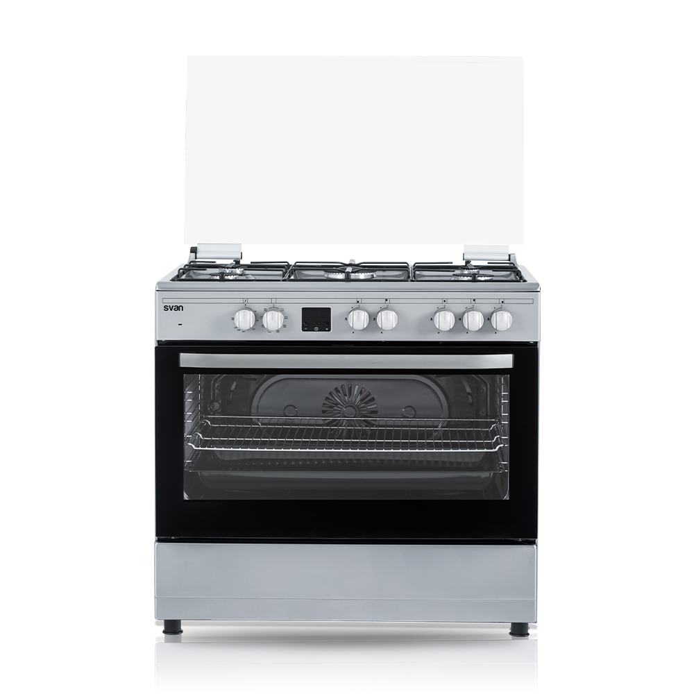 Svan Cuisinière Mixte Gaz Butane Dimensions : 80cm 89,8cm 60,1cm. Inox Manual 5Q Wok 97L 9P KitGas T.Cristal Rustipollo Turbo Grill