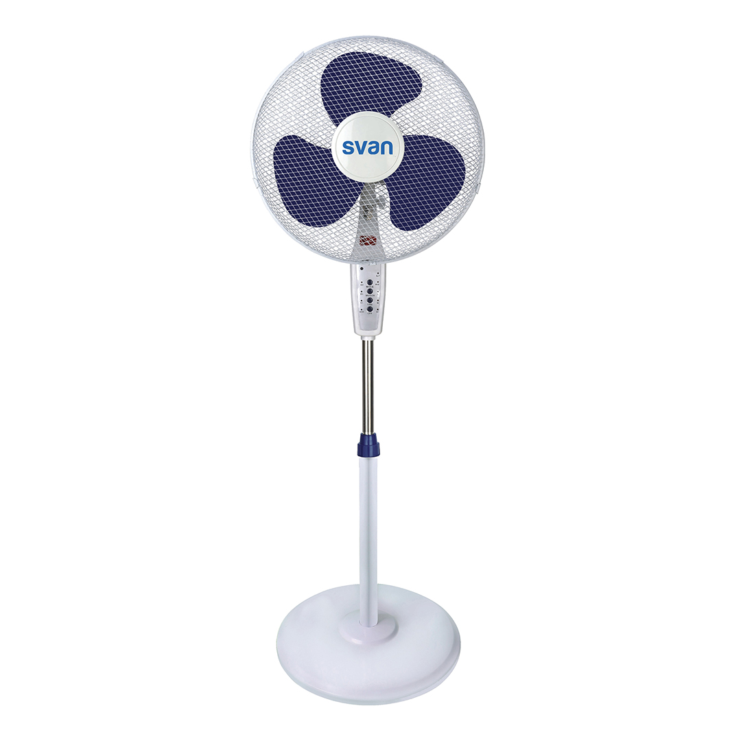"Ventilatore da pavimento Svan 16"" 40W Bianco e blu Controllo elettronico 3V Timer di oscillazione"."