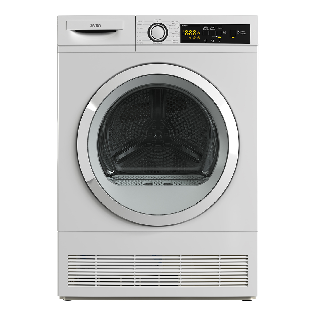Sèche-linge à condensation Svan 8kg B 84,6cm 59,7cm 61,2cm Blanc Affichage Niveau de séchage Porte XXL Lumière