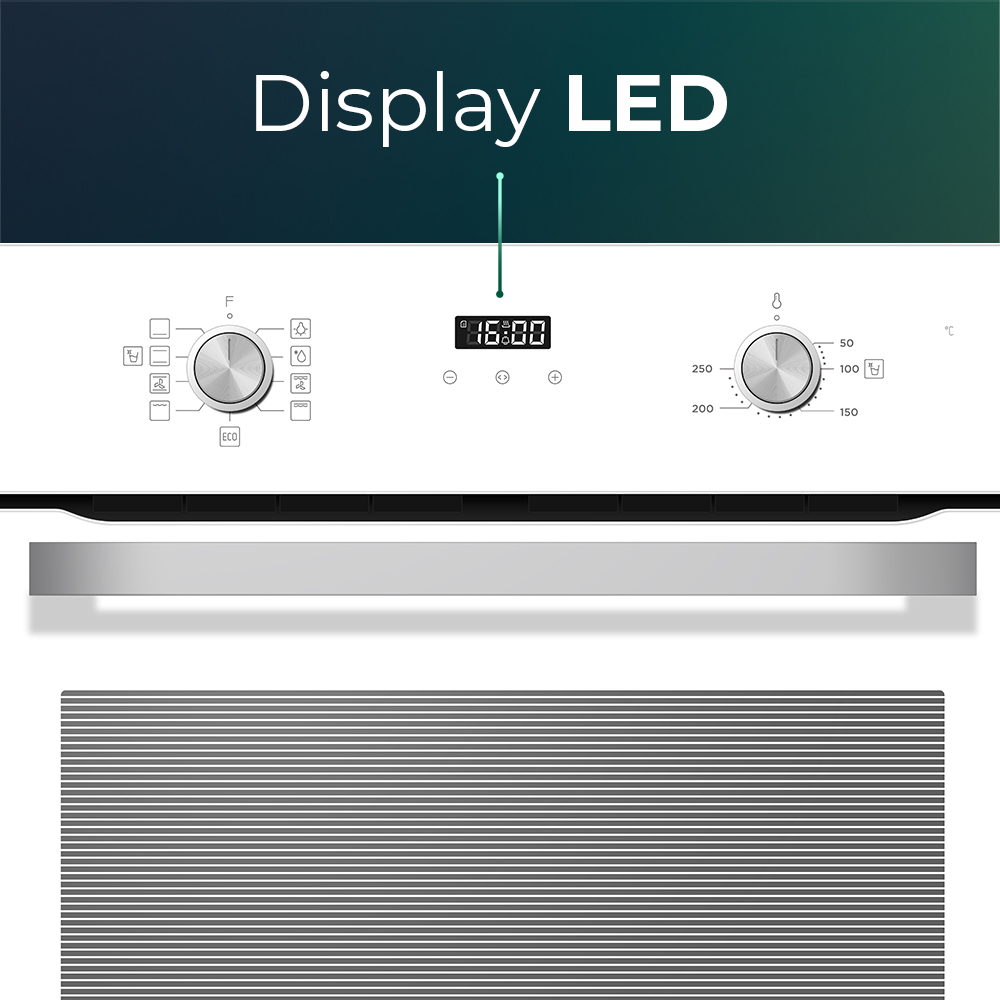 Horno Multifunción Svan 70L A 59,5cm 59,5cm 57,5cm Cristal blanco Display 8P G.Telescópicas – Image 3