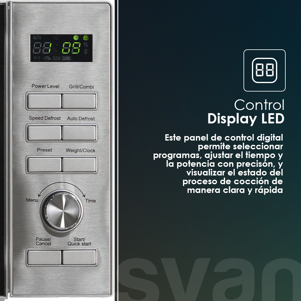 Microondas Cerámico Svan 25L 900W 28,8cm 49cm 41cm Inox Display Auto Cooking - immagine 2