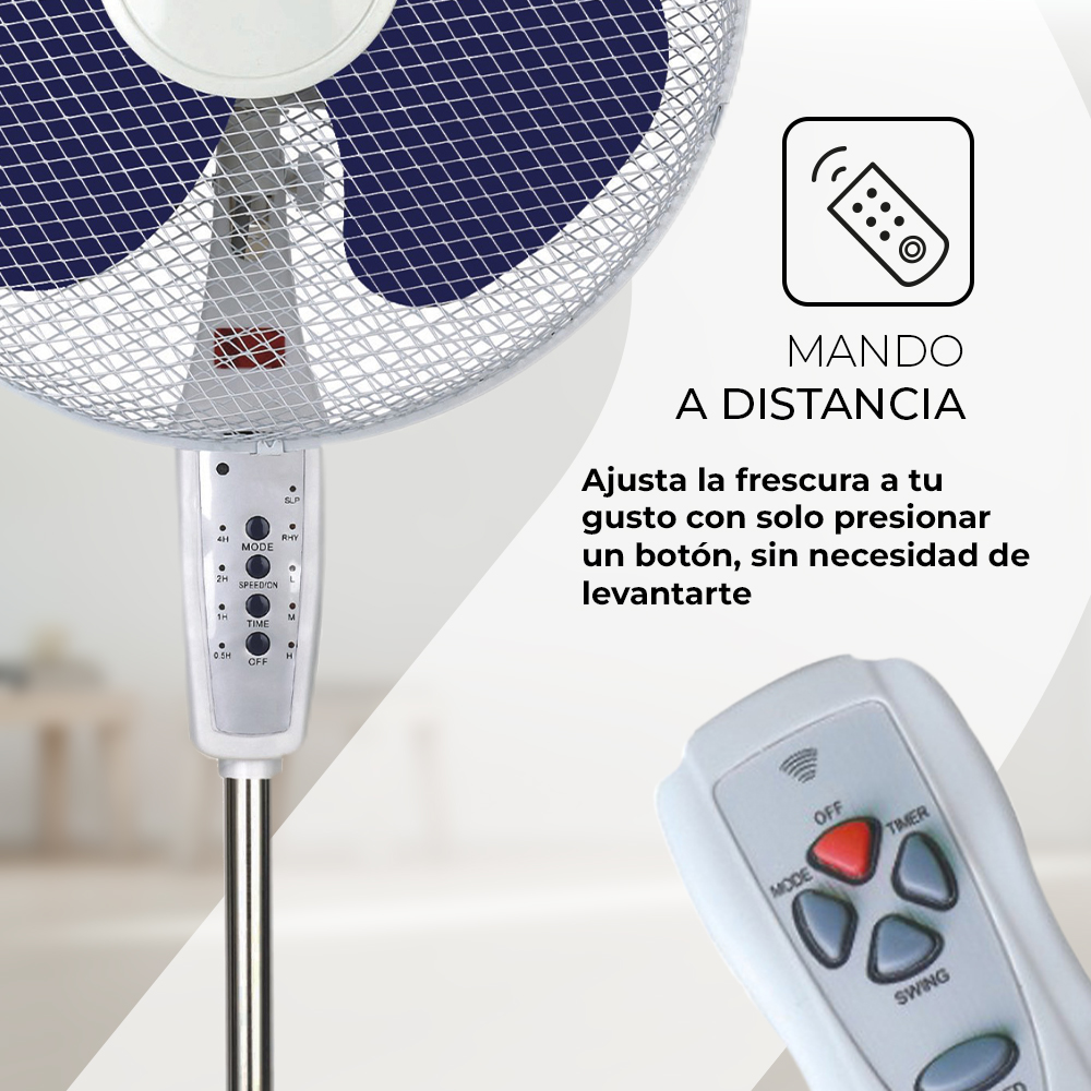 "Ventilador Pie Svan 16"" 40W Blanco y azul Electrónico Mando 3V Temporizador Oscilación" - immagine 2