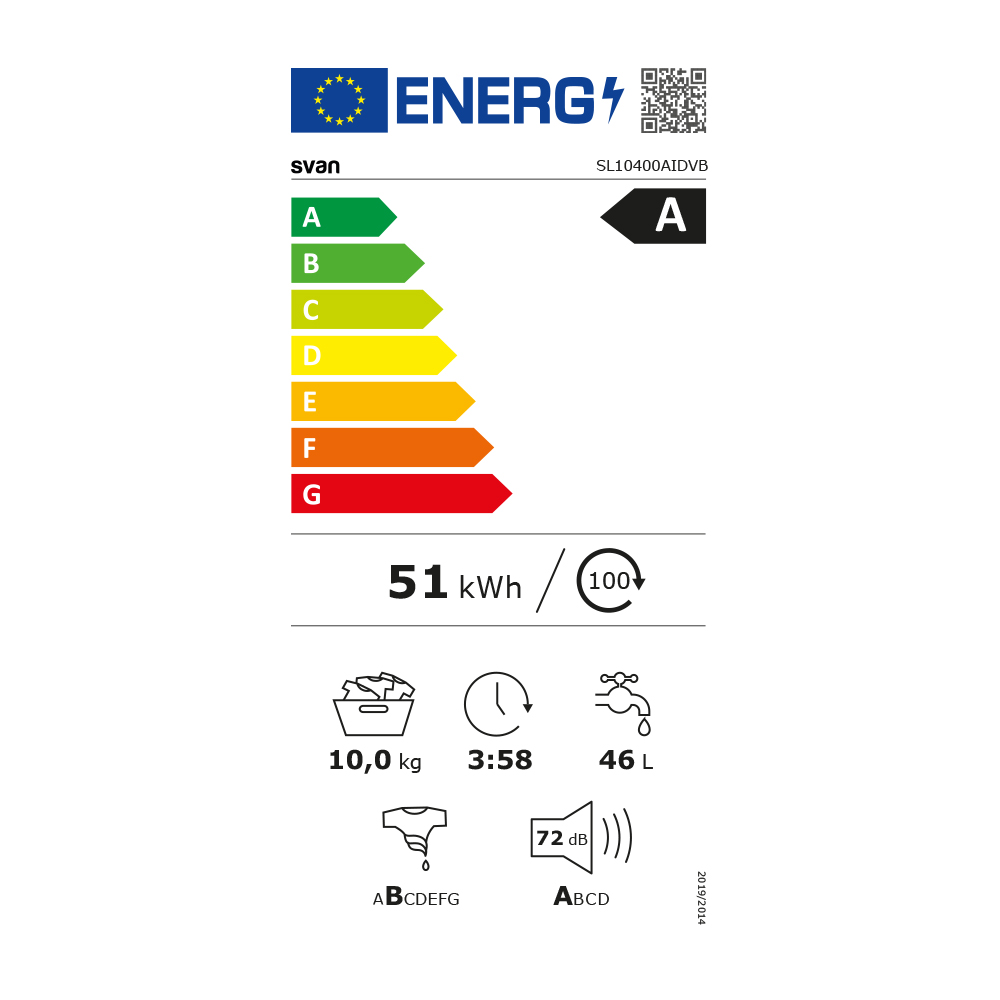 Lavadora Svan 10kg 1400rpm A 84,5cm 59,5cm 63,5cm Blanco Display Inverter Vapor MiCiclo T.Waterdrop – Image 3