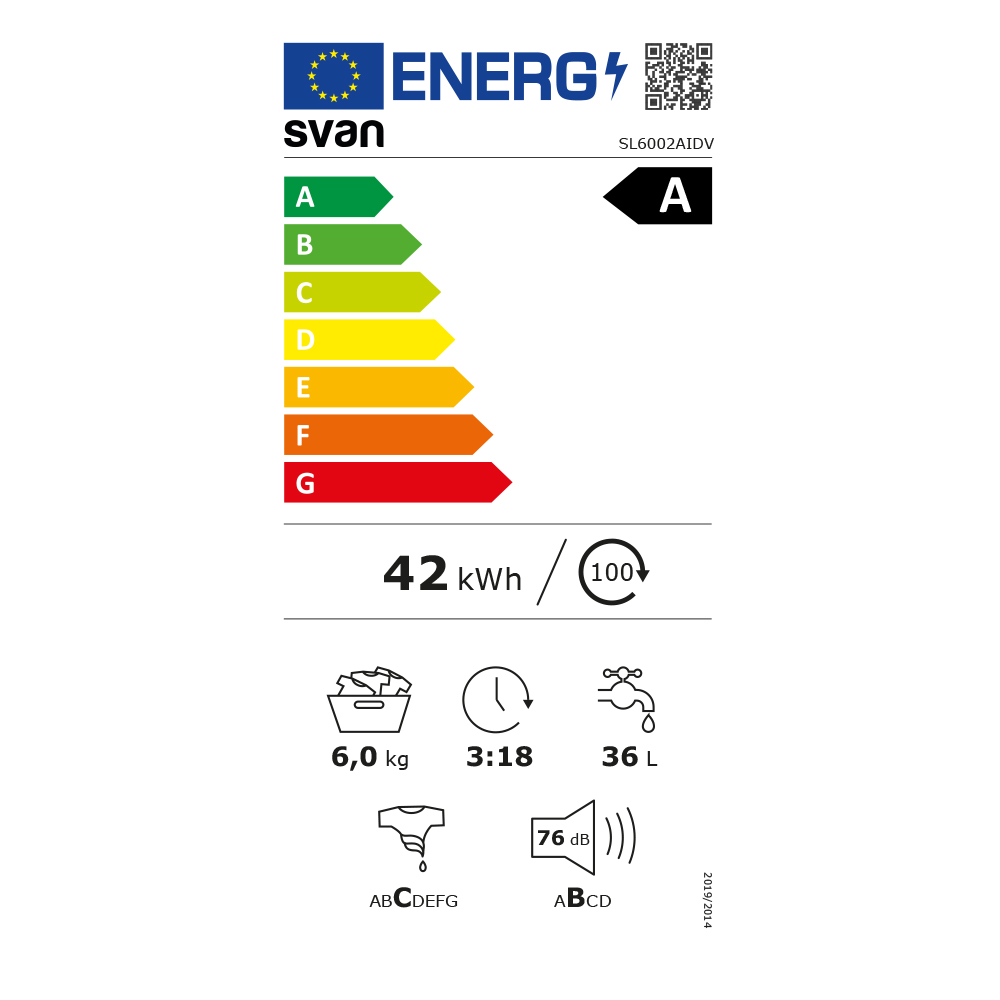 Lavadora Svan 6kg 1000rpm A 85cm 59,5cm 44cm Blanco Display Inverter Vapor - immagine 3