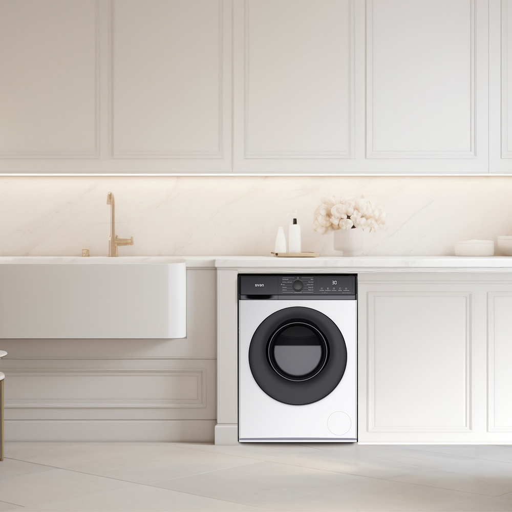Lavadora Svan,Capacidad 6kg 1200rpm, Clase A. Dimensiones: 84,5cm 59,8cm 42,3cm. Color Blanco, Control con Display. Motor Inverter. Programas: Vapor. – Image 4