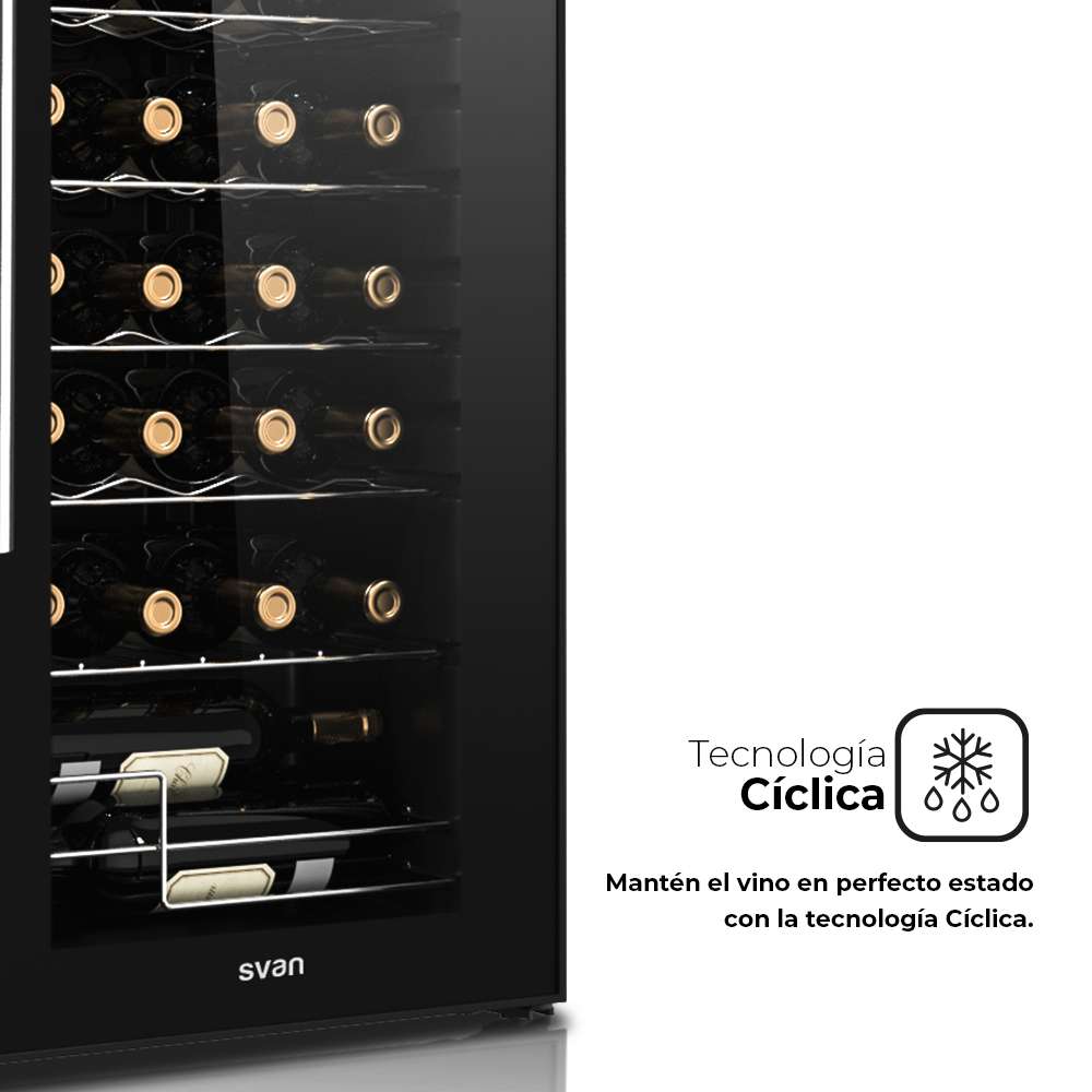 Vinoteca Svan Cíclico 92L 32Bot G 95cm 43cm 45cm Negro Display táctil Única Zona 1Puerta – Image 3