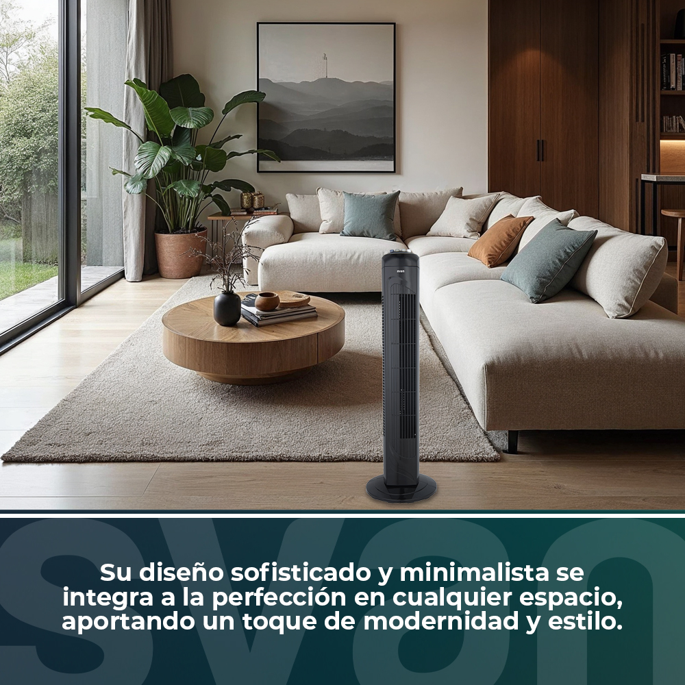 Ventilador Torre Svan 29 in 45W Negro Manual 3V Temporizador Oscilación – Image 3