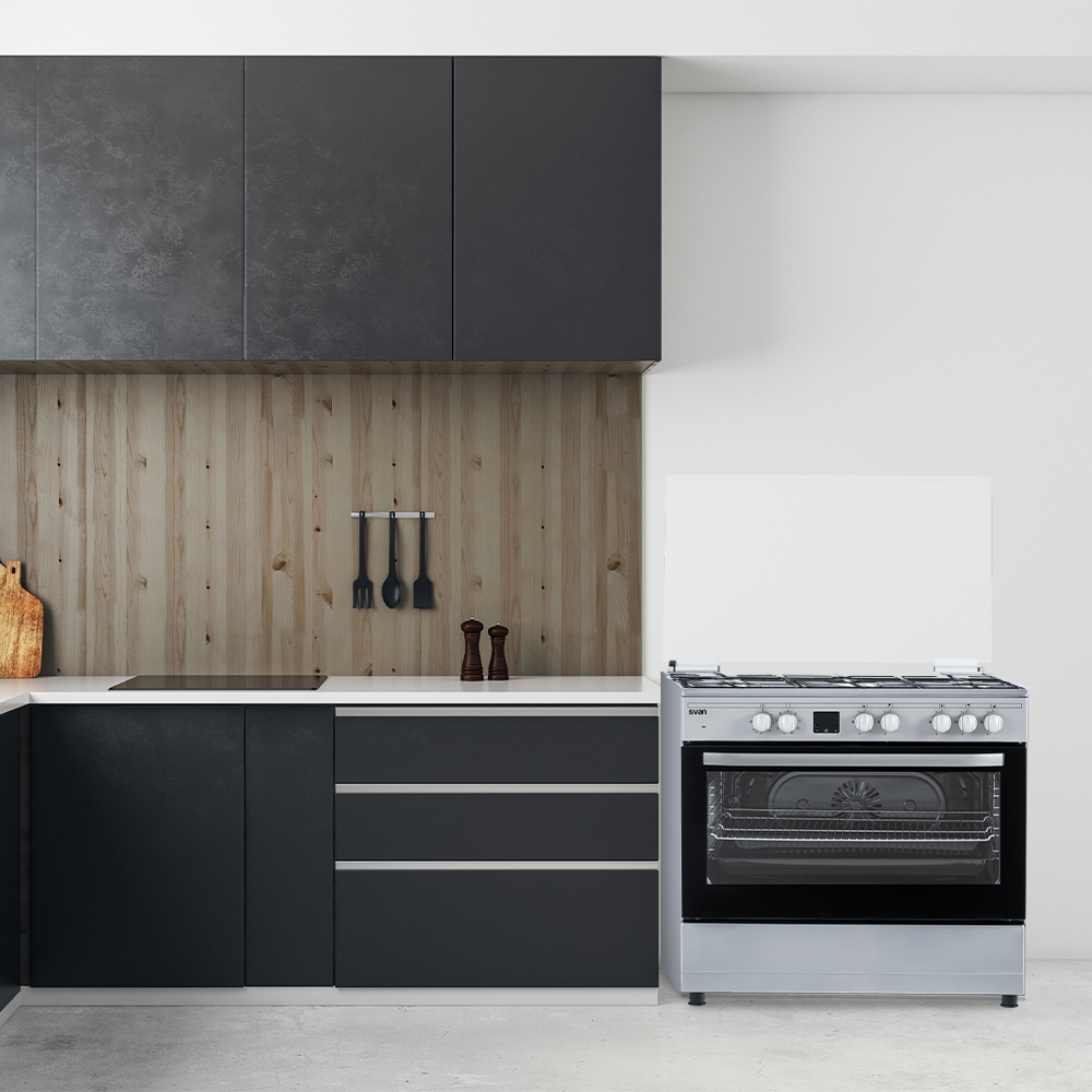 Cocina Svan Mixta Gas Butano Dimensiones: 80cm 89,8cm 60,1cm. Inox Manual 5Q Wok 97L 9P KitGas T.Cristal Rustipollo Turbo Grill – Image 4