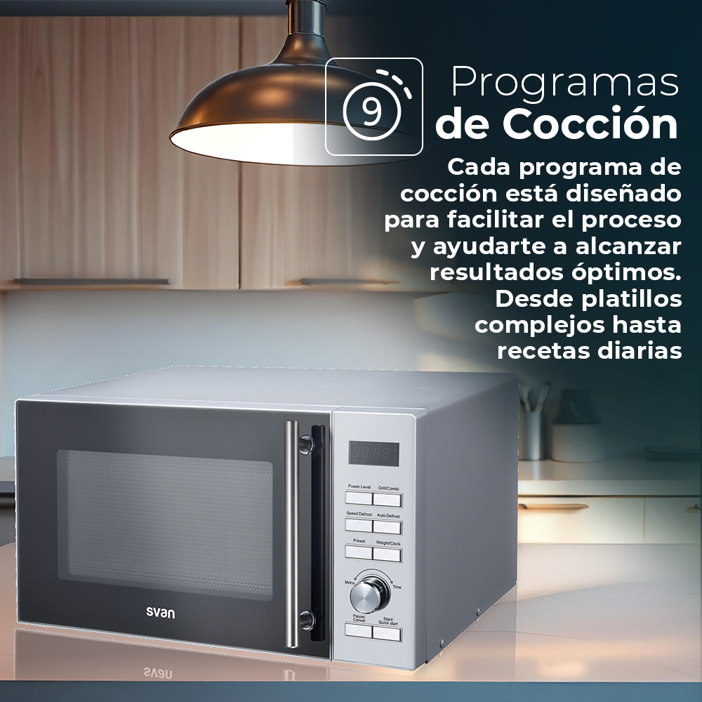 Microondas Cerámico Svan 25L 900W 28,8cm 49cm 41cm Inox Display Auto Cooking - immagine 4