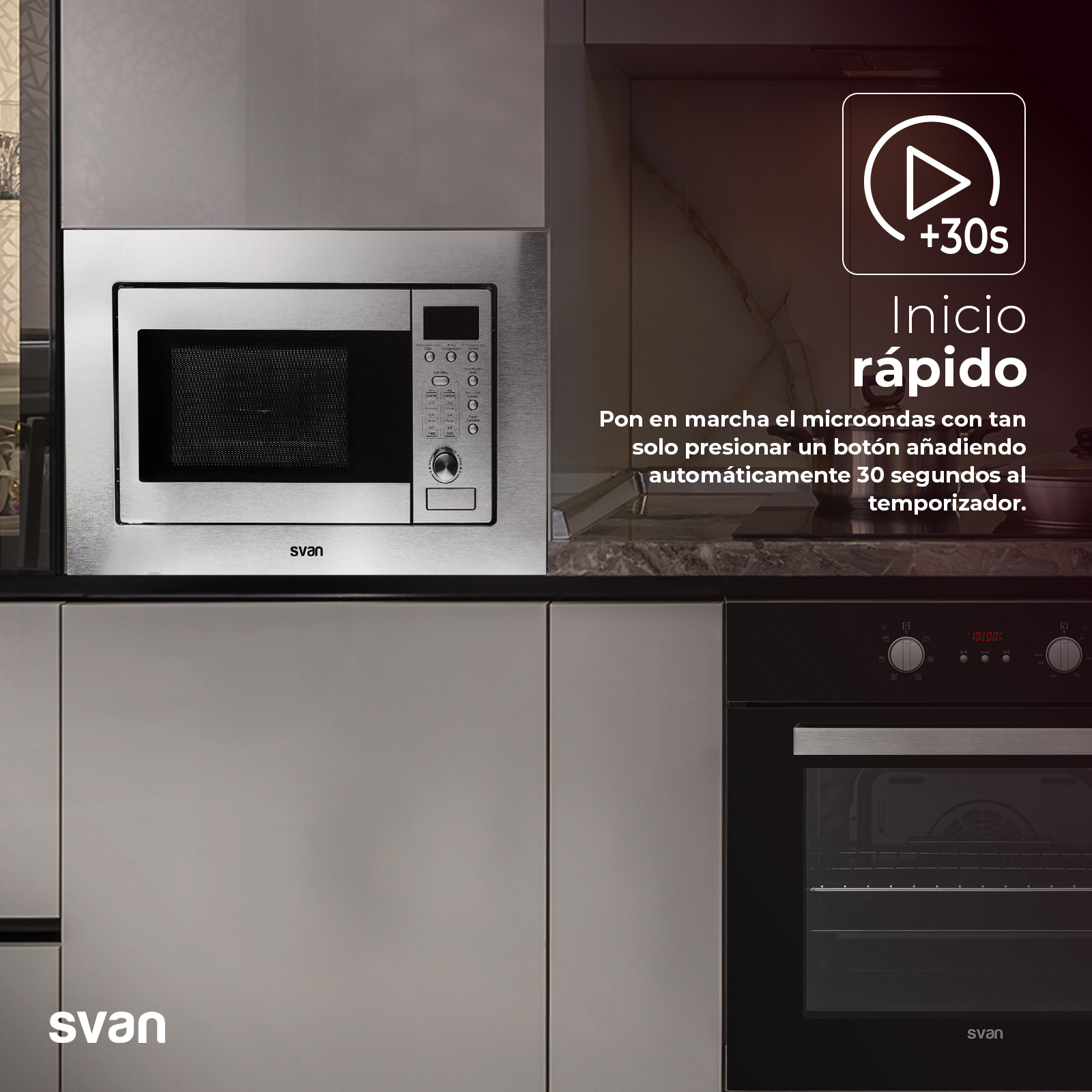 Microondas Grill Svan Integración 20L 800W 38,8cm 59,5cm 36,1cm Inox Display Auto Cooking – Image 4