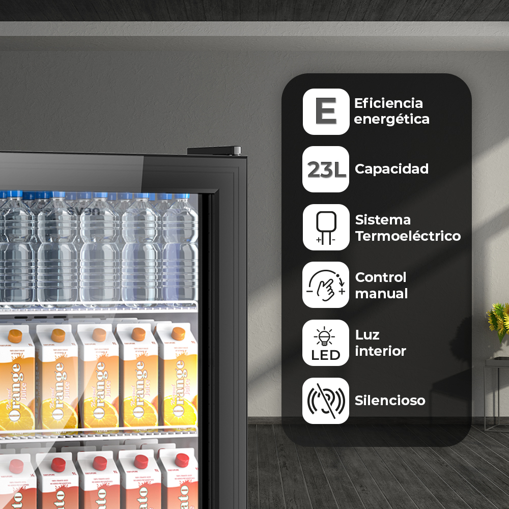Refrigerador Horeca Svan Peltier E 47,6cm 38cm 37cm Negro Manual Puerta Cristal Puerta 90º - Imagen 4