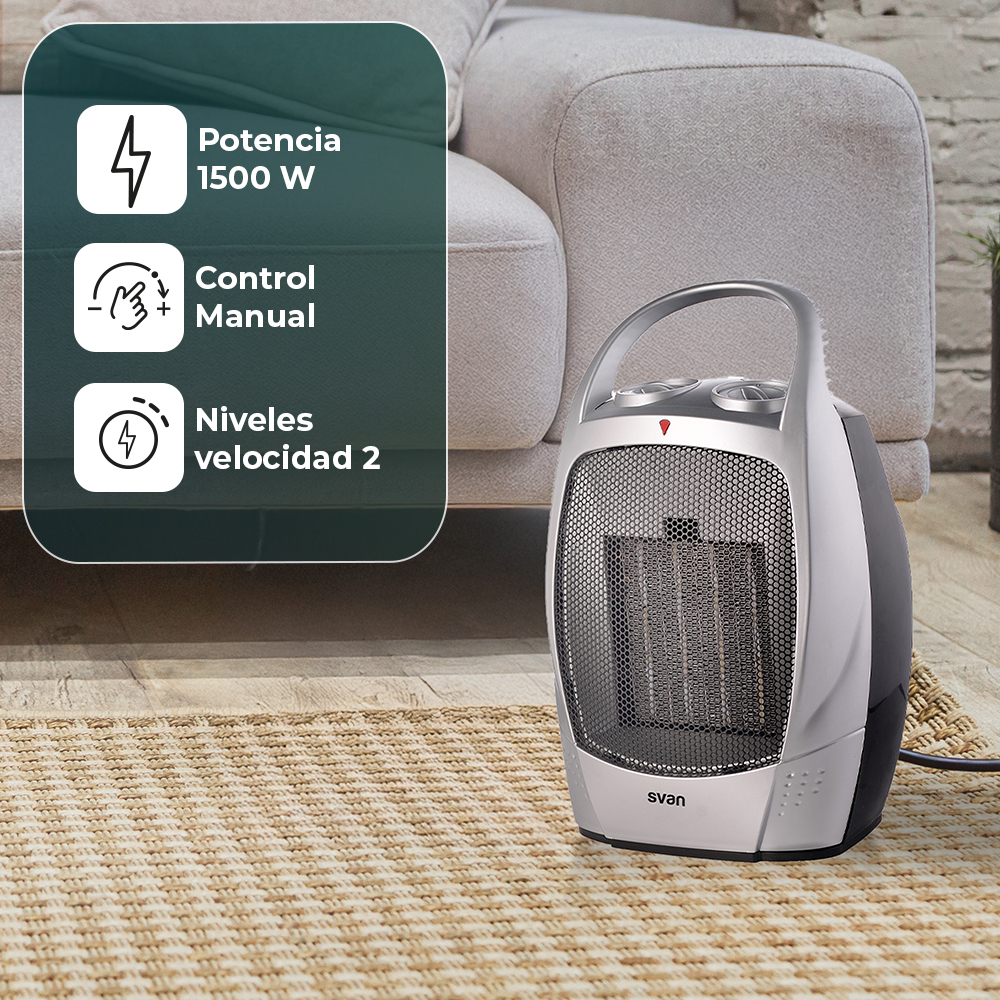 Estufa cerámica Svan 2 Niveles 1500W Gris Manual - Imagen 4