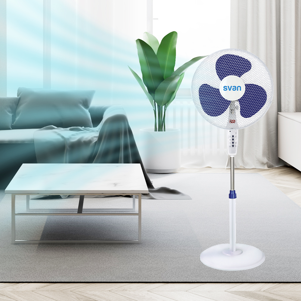 "Ventilador Pie Svan 16"" 40W Blanco y azul Electrónico Mando 3V Temporizador Oscilación" - immagine 4