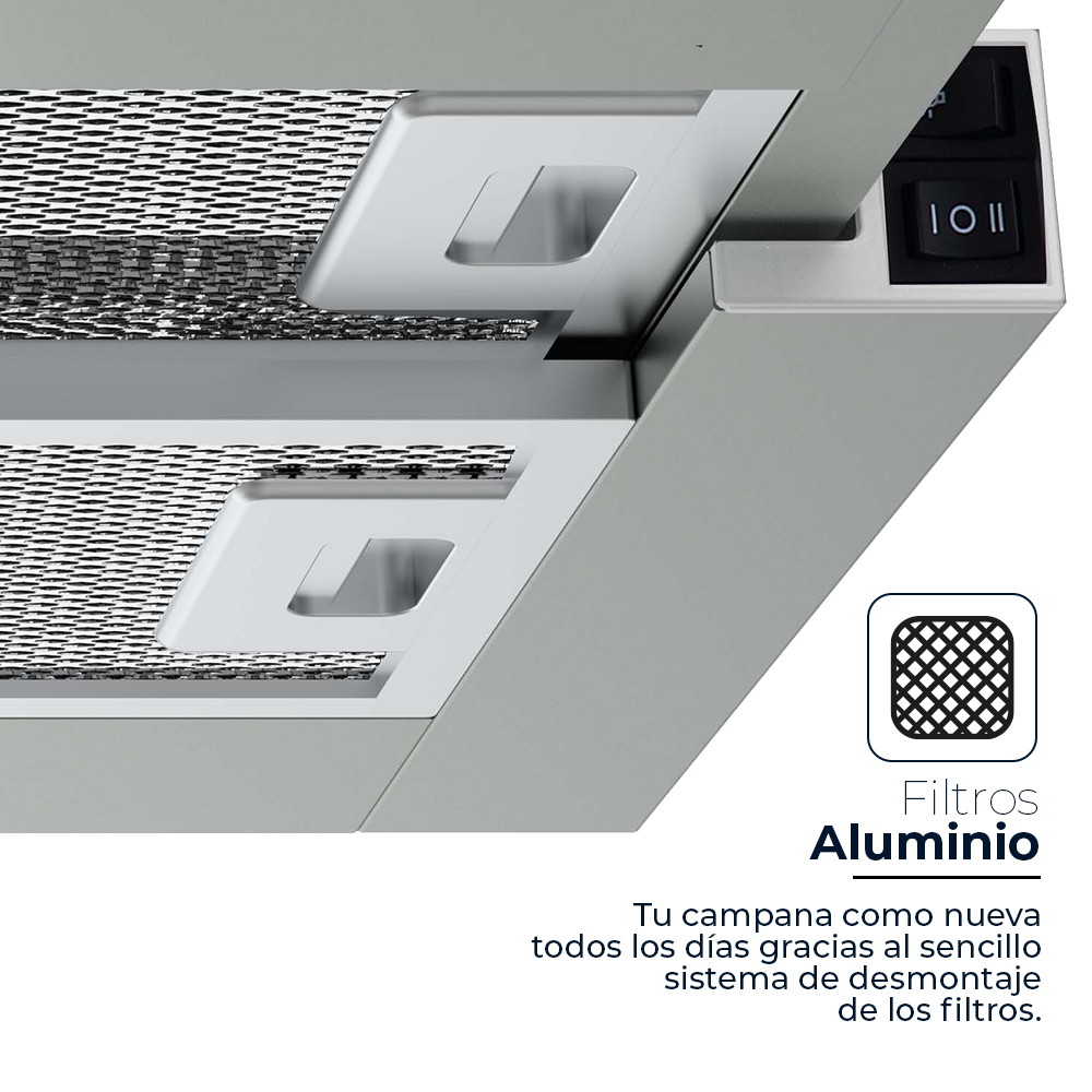 Campana Telescópica Svan B 17,5cm 59,5cm 44,1cm Inox Manual LED 450m3/h 66dB - Imagen 6