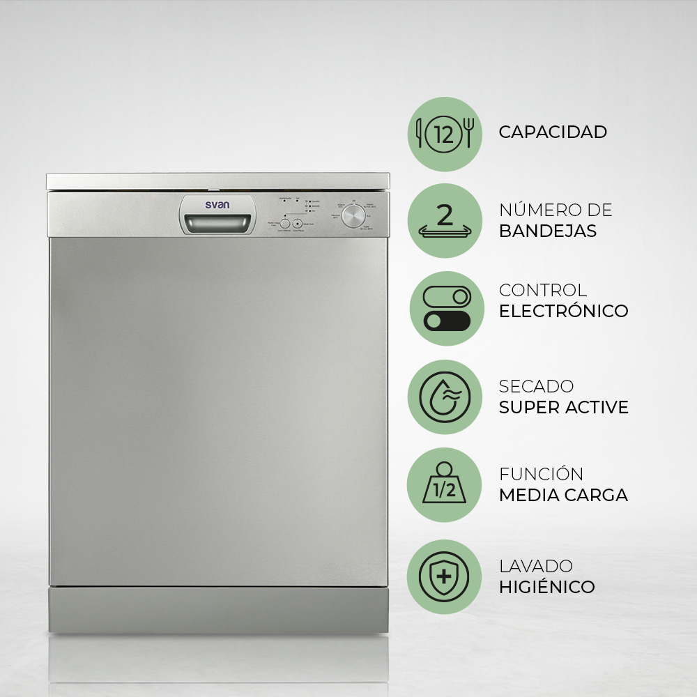 Lavavajillas Svan 12sets E 85cm 59,8cm 59,8cm Inox Electrónico 2B 5P Sec.SuperActive Media Carga – Image 6